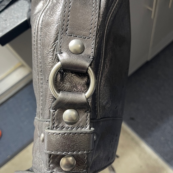 Leather Coach crossbody purse in a pewter color. - Picture 7 of 8